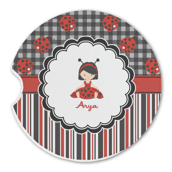 Custom Ladybugs & Stripes Sandstone Car Coaster - Single (Personalized)