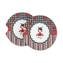 Ladybugs & Stripes Sandstone Car Coasters (Personalized)