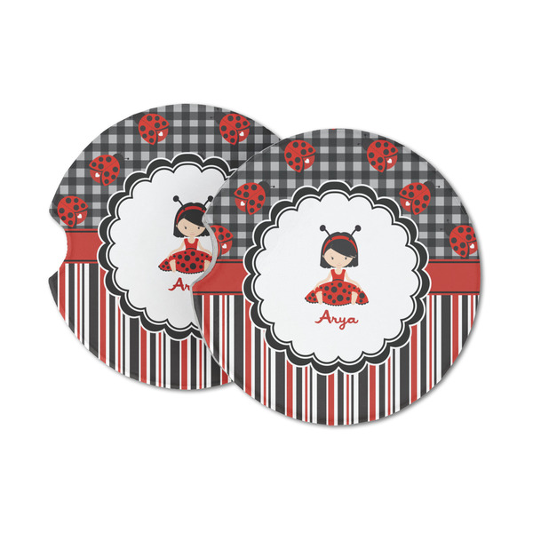Custom Ladybugs & Stripes Sandstone Car Coasters (Personalized)