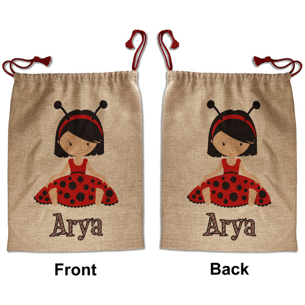 Custom Ladybugs & Stripes Santa Sack - Front & Back (Personalized)