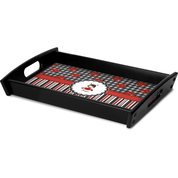Ladybugs & Stripes Serving Tray Black - Corner
