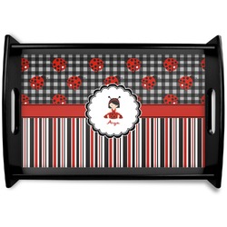 Ladybugs & Stripes Black Wooden Tray - Small (Personalized)