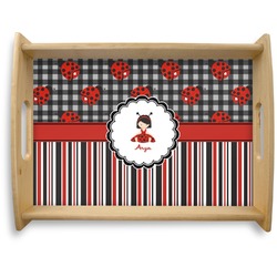 Ladybugs & Stripes Natural Wooden Tray - Large (Personalized)