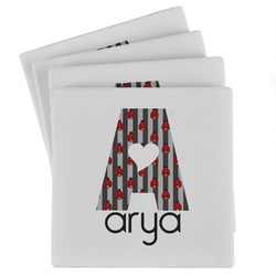 Ladybugs & Stripes Absorbent Stone Coasters - Set of 4 (Personalized)