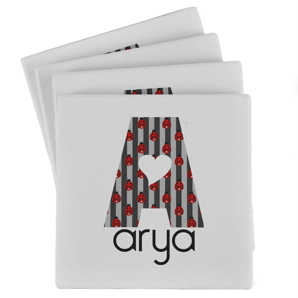 Custom Ladybugs & Stripes Absorbent Stone Coasters - Set of 4 (Personalized)
