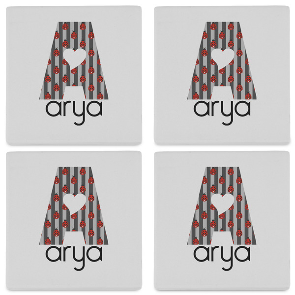 Ladybugs & Stripes Set of 4 Sandstone Coasters - See All 4 View