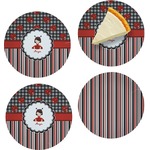 Ladybugs & Stripes Set of 4 Glass Appetizer / Dessert Plate 8" (Personalized)