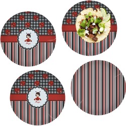 Ladybugs & Stripes Set of 4 Glass Lunch / Dinner Plate 10" (Personalized)