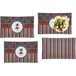 Ladybugs & Stripes Set of 4 Glass Rectangular Lunch / Dinner Plate (Personalized)