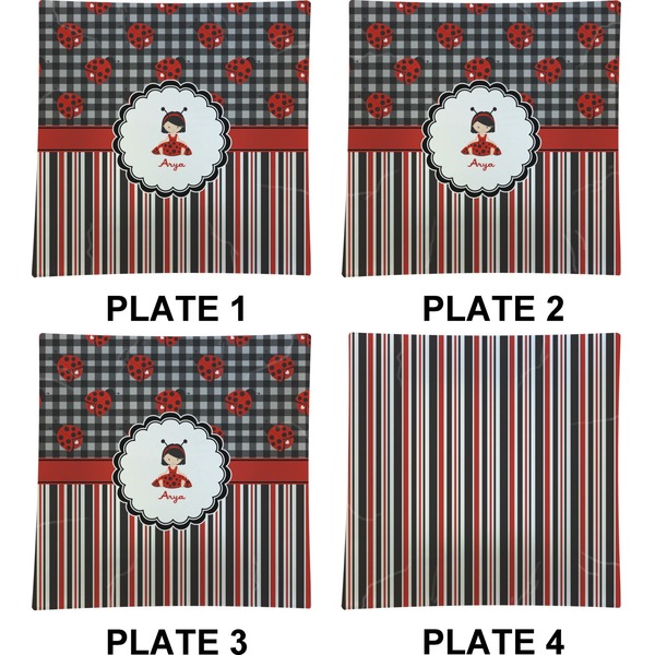 Ladybugs & Stripes Set of Square Dinner Plates (Approval)