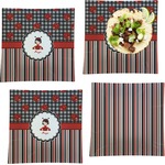 Ladybugs & Stripes Set of 4 Glass Square Lunch / Dinner Plate 9.5" (Personalized)