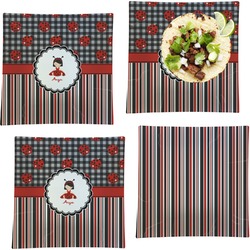 Ladybugs & Stripes Set of 4 Glass Square Lunch / Dinner Plate 9.5" (Personalized)
