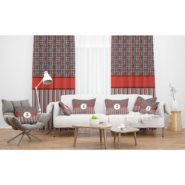 Ladybugs & Stripes Sheer and Custom Curtains in Room with Matching Pillows