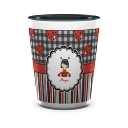Ladybugs & Stripes Ceramic Shot Glass - 1.5 oz - Two Tone - Set of 4 (Personalized)