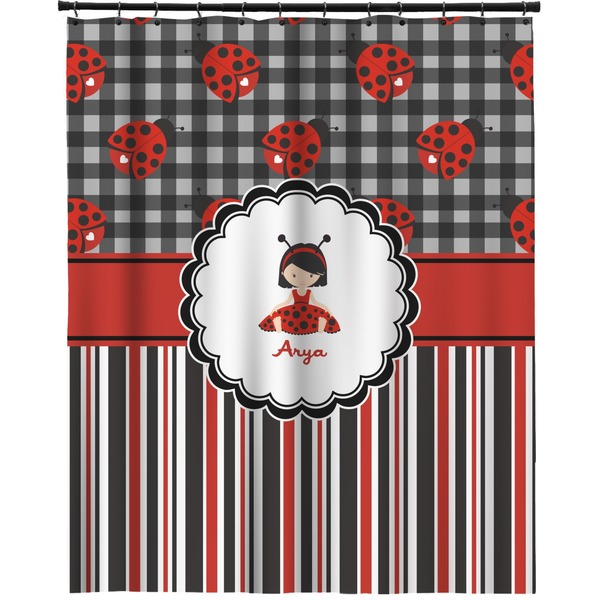 Custom Ladybugs & Stripes Extra Long Shower Curtain - 70"x84" (Personalized)