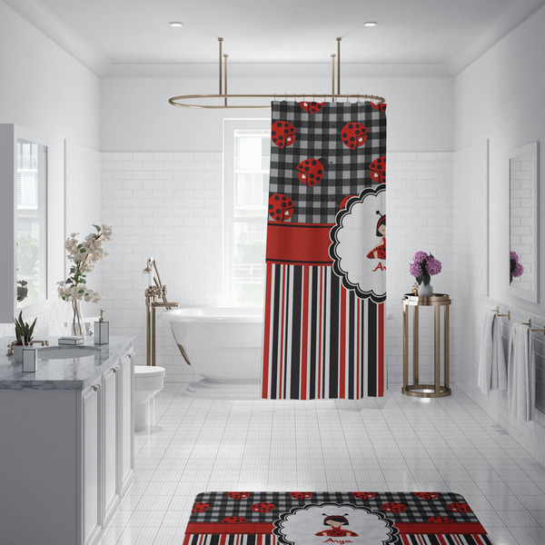 Ladybugs & Stripes Shower Curtain - Custom Size