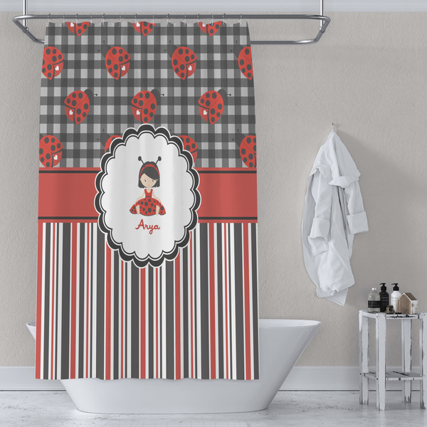 Ladybugs & Stripes Shower Curtain Lifestyle