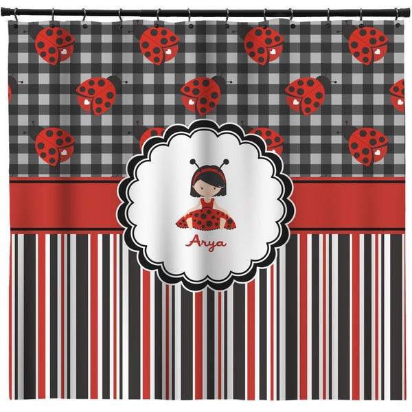 Custom Ladybugs & Stripes Shower Curtain - 71" x 74" (Personalized)