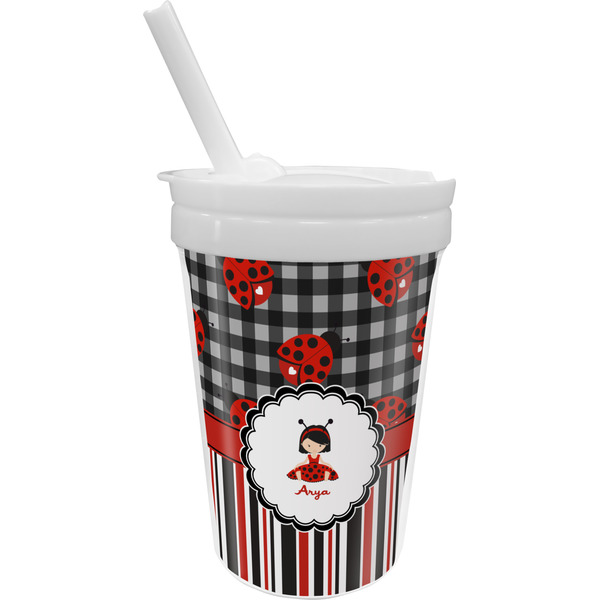 Custom Ladybugs & Stripes Sippy Cup with Straw (Personalized)