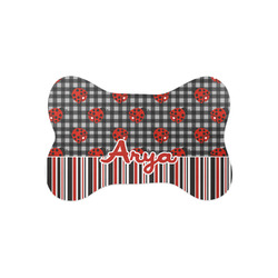 Ladybugs & Stripes Bone Shaped Dog Food Mat (Small) (Personalized)