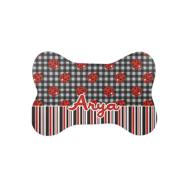 Custom Ladybugs & Stripes Bone Shaped Dog Food Mat (Small) (Personalized)