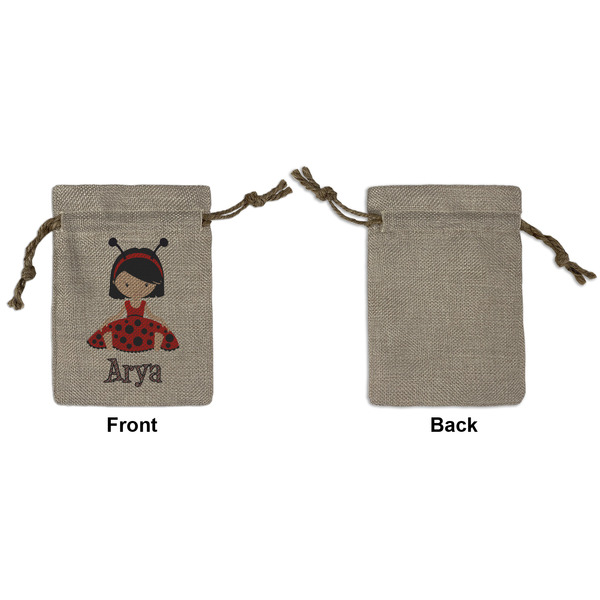 Ladybugs & Stripes Small Burlap Gift Bag - Front Approval