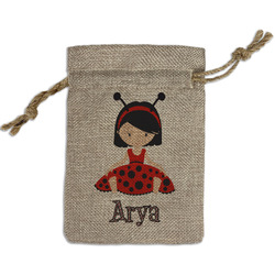 Ladybugs & Stripes Small Burlap Gift Bag - Front (Personalized)