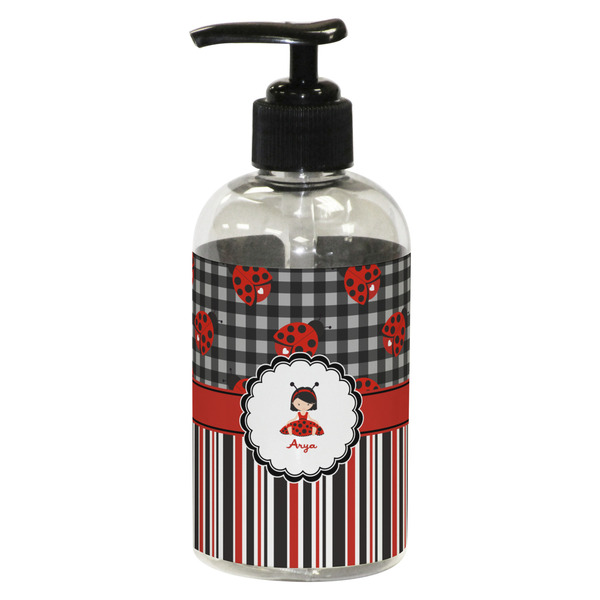 Custom Ladybugs & Stripes Plastic Soap / Lotion Dispenser (8 oz - Small - Black) (Personalized)