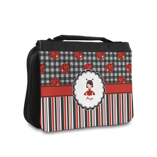 Custom Ladybugs & Stripes Toiletry Bag - Small (Personalized)