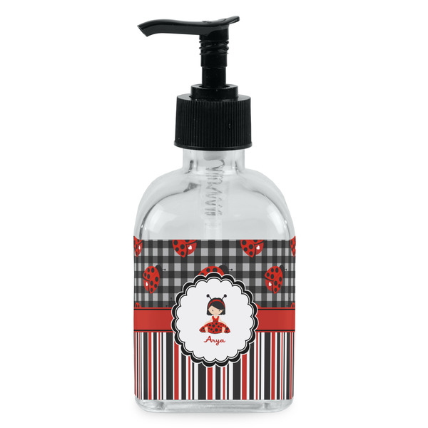 Custom Ladybugs & Stripes Glass Soap & Lotion Bottle - Single Bottle (Personalized)