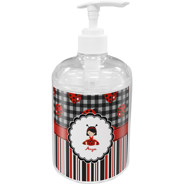 Custom Ladybugs & Stripes Acrylic Soap & Lotion Bottle (Personalized)