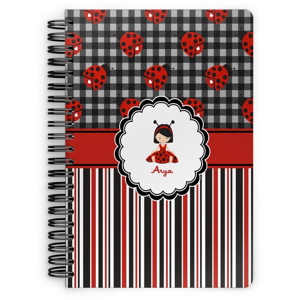 Custom Ladybugs & Stripes Spiral Notebook - 7x10 w/ Name or Text
