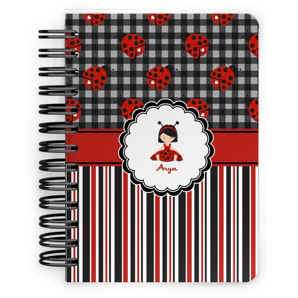 Custom Ladybugs & Stripes Spiral Notebook - 5x7 w/ Name or Text