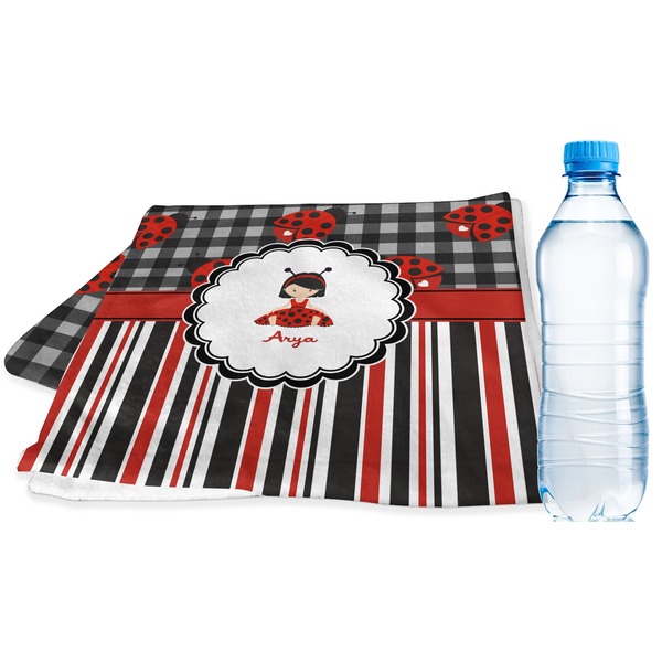 Custom Ladybugs & Stripes Sports & Fitness Towel (Personalized)