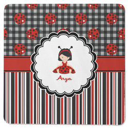 Ladybugs & Stripes Square Rubber Backed Coaster (Personalized)