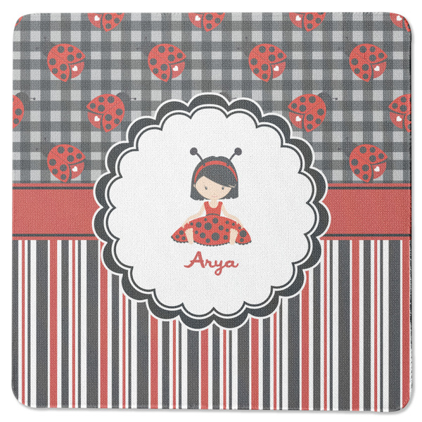 Custom Ladybugs & Stripes Square Rubber Backed Coaster (Personalized)