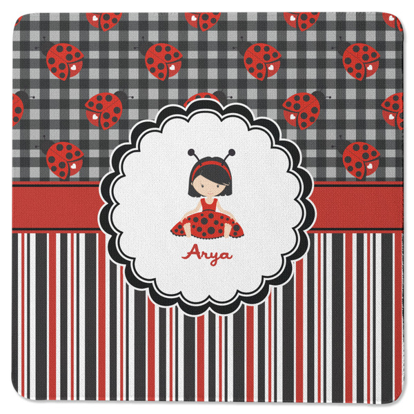 Custom Ladybugs & Stripes Square Rubber Backed Coaster (Personalized)
