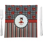 Ladybugs & Stripes 9.5" Glass Square Lunch / Dinner Plate- Single or Set of 4 (Personalized)