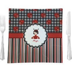 Ladybugs & Stripes 9.5" Glass Square Lunch / Dinner Plate- Single or Set of 4 (Personalized)