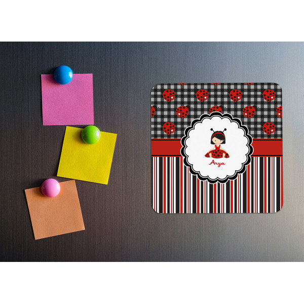 Ladybugs & Stripes Square Fridge Magnet - LIFESTYLE