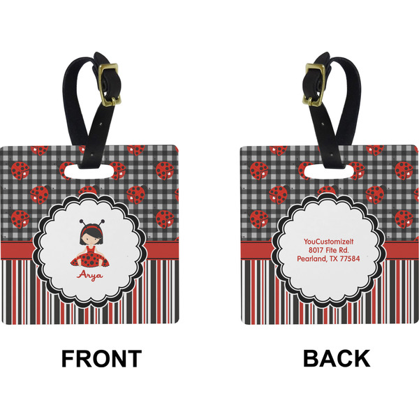 Ladybugs & Stripes Square Luggage Tag (Front + Back)