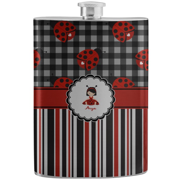 Custom Ladybugs & Stripes Stainless Steel Flask (Personalized)
