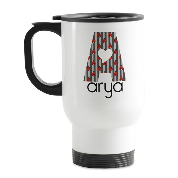 Custom Ladybugs & Stripes Stainless Steel Travel Mug with Handle