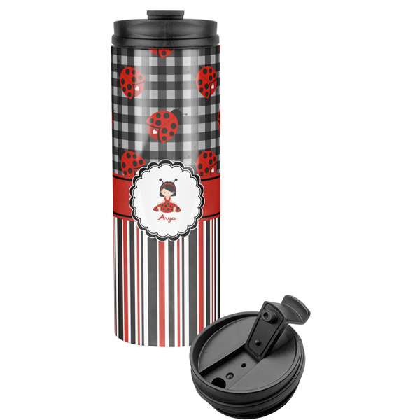 Custom Ladybugs & Stripes Stainless Steel Skinny Tumbler (Personalized)