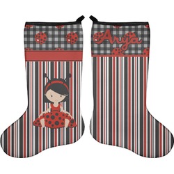 Ladybugs & Stripes Holiday Stocking - Double-Sided - Neoprene (Personalized)