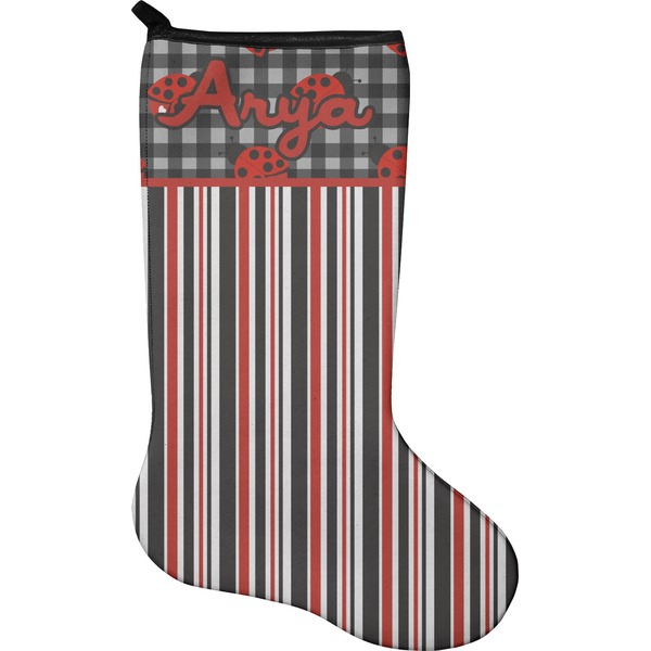 Custom Ladybugs & Stripes Holiday Stocking - Neoprene (Personalized)