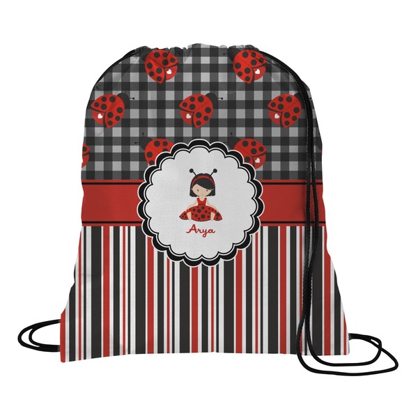 Custom Ladybugs & Stripes Drawstring Backpack - Medium (Personalized)