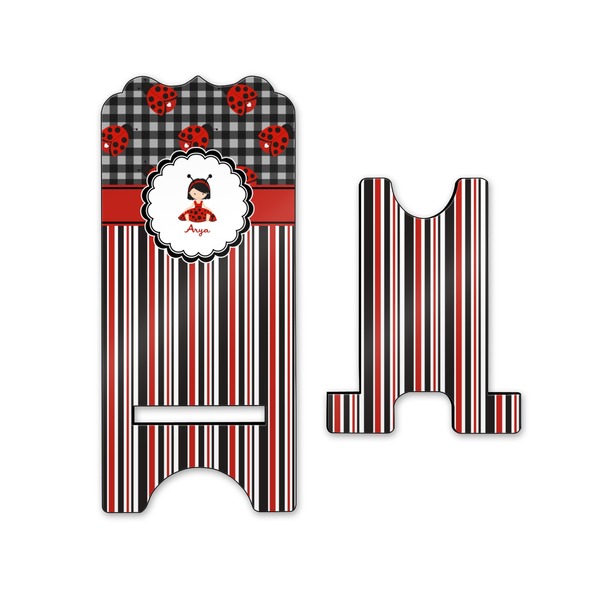 Ladybugs & Stripes Stylized Phone Stand - Front & Back - Small