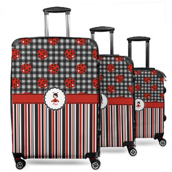 Ladybugs & Stripes 3 Piece Luggage Set - 20" Carry On, 24" Medium Checked, 28" Large Checked (Personalized)