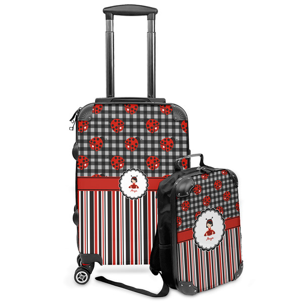 Custom Ladybugs & Stripes Kids 2-Piece Luggage Set - Suitcase & Backpack (Personalized)